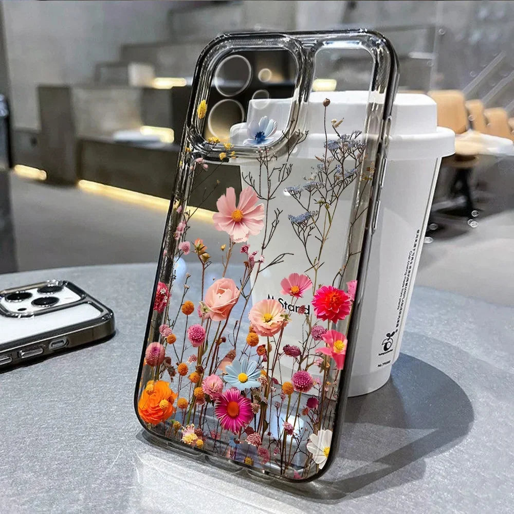 Flower Phone Case For iPhone 17 16 18 13 11 14 12 15 Pro Max Air 16e 7 Plus SE Shockproof Transparent Cover Silicone Soft Funda